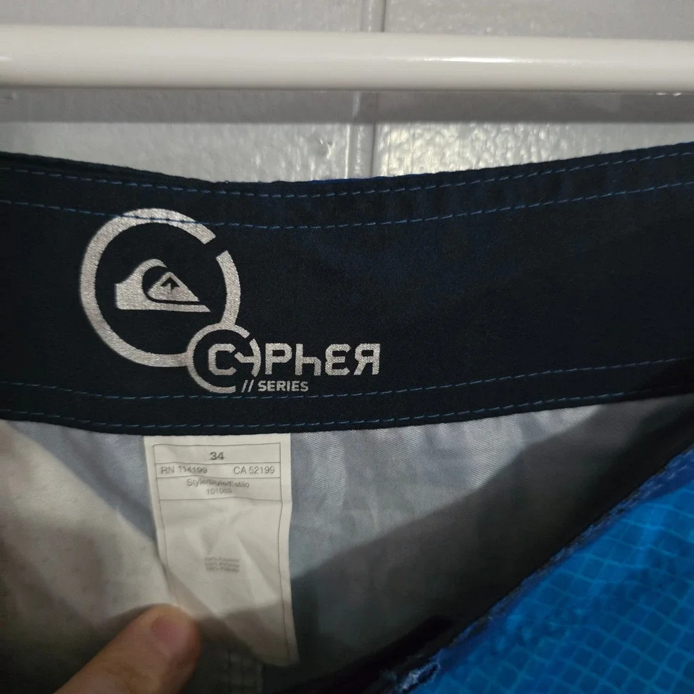 Quiksilver Cypher Series‎ Board Shorts Mens 34 Blue Geometric Striped 101068